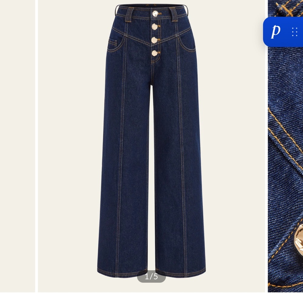 Commense Dark Blue Wide-Leg Button Jeans